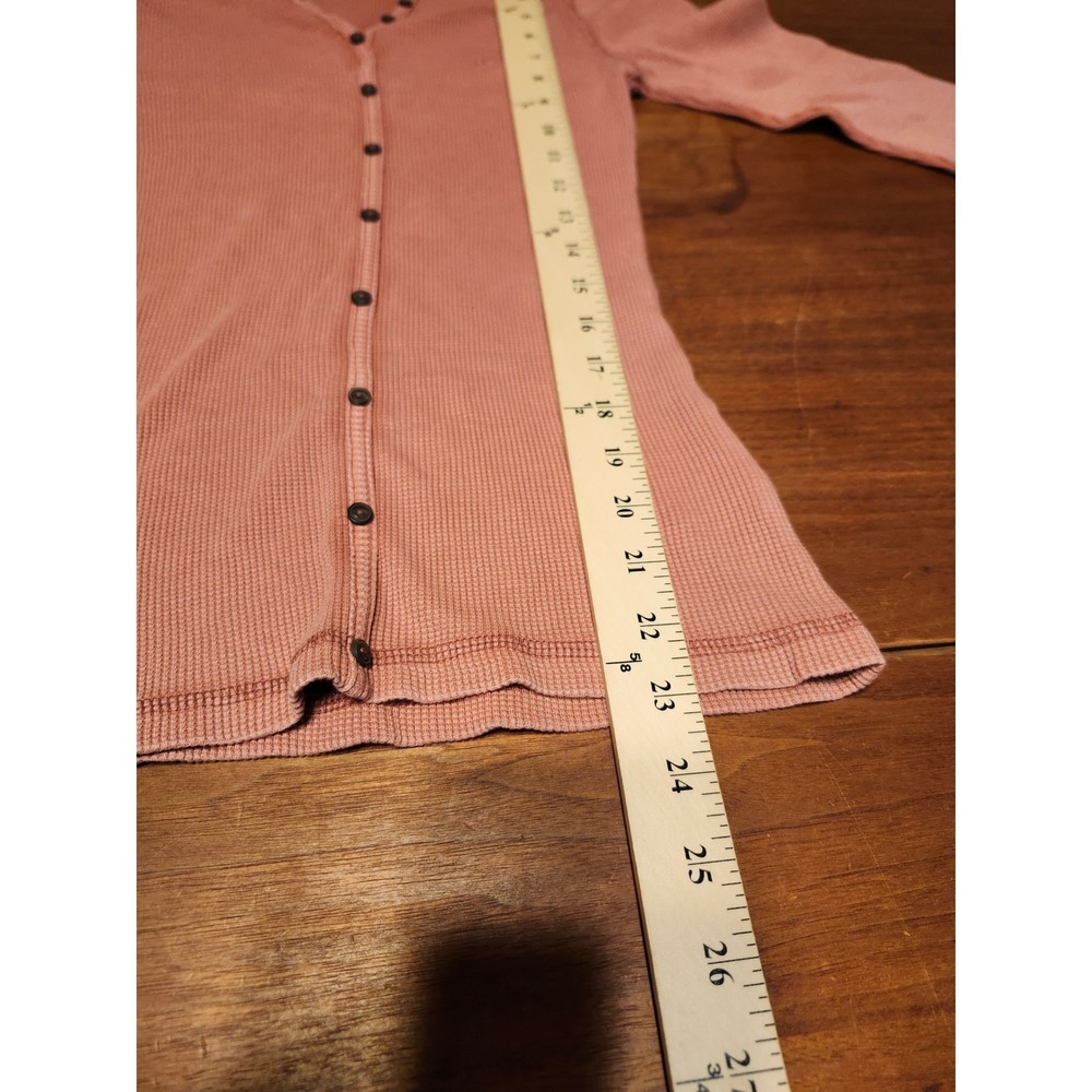 Lee Waffle Knit Cardigan Women Small Pink Long Sleeve Thermal Button Front Top - Picture 5 of 6